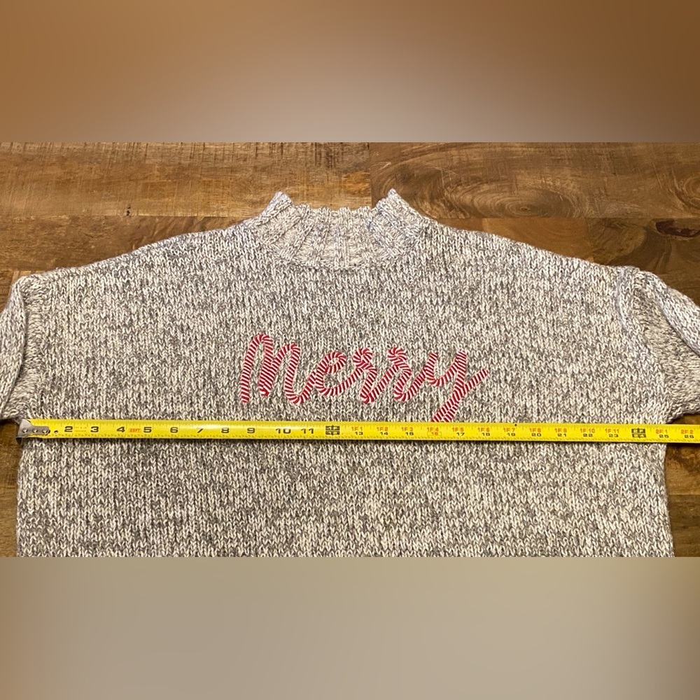 Ann Taylor Loft Soft Grey Candy Cane MERRY Christmas Holiday XMAS Sweater XL - Picture 9 of 10
